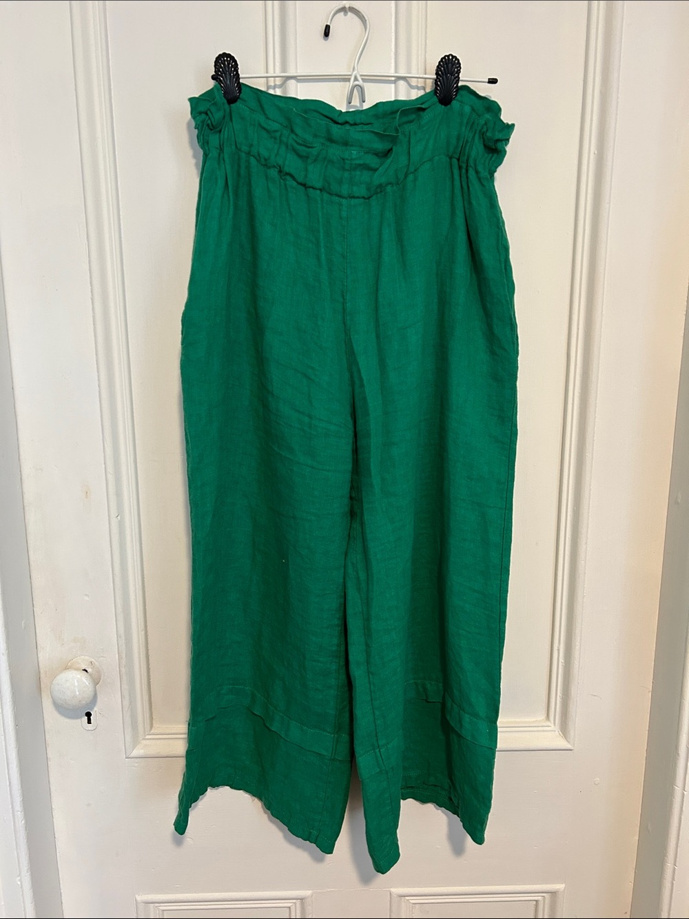 Cherish Emerald Green Wide-Leg Linen Pants with Paperbag Waist